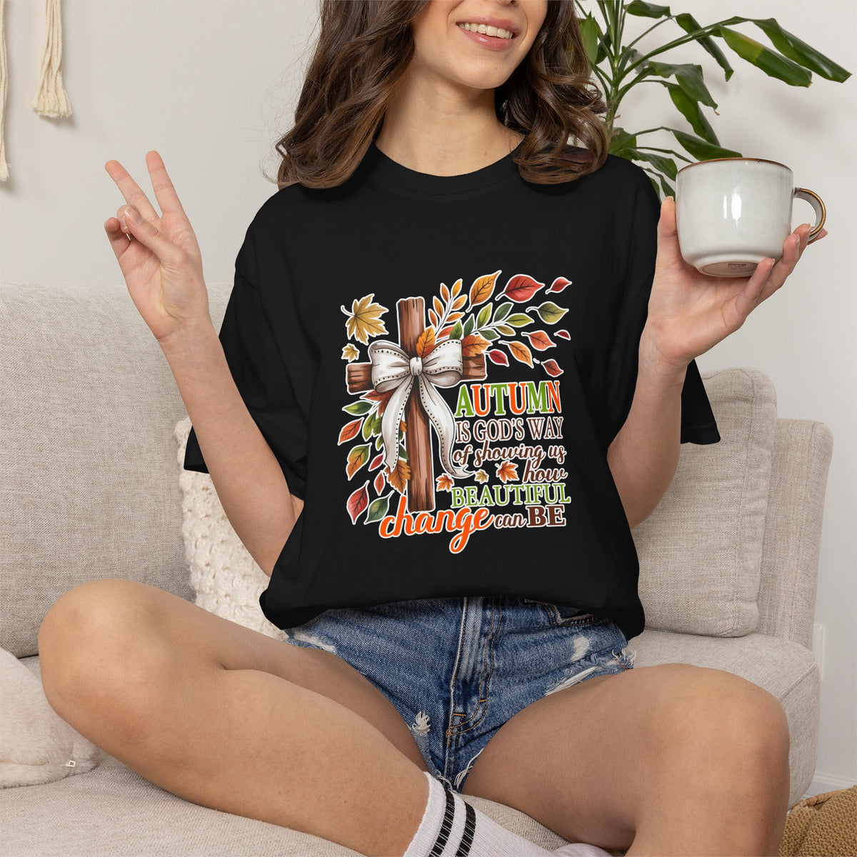 Autumn Is God’s Way Tee — Fall Leaves & Cross Inspirational T-Shirt