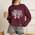 Mama Leopard Print Sweatshirt with Pink Bow — Mom Graphic Crewneck