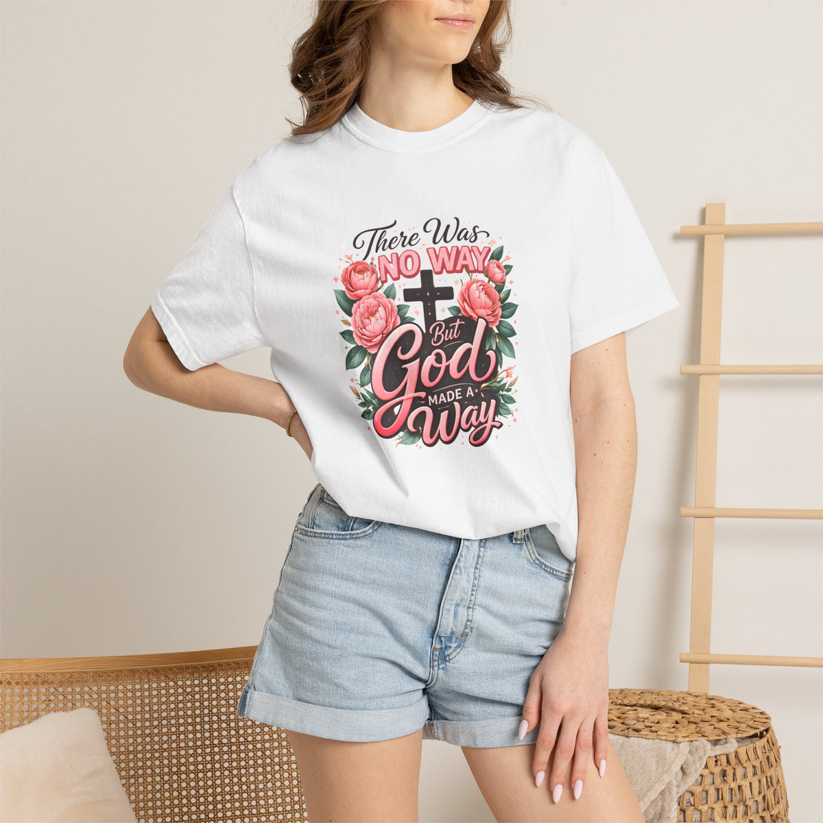 Faith Floral T-Shirt — "There Was No Way But God Made A Way" Christian Tee