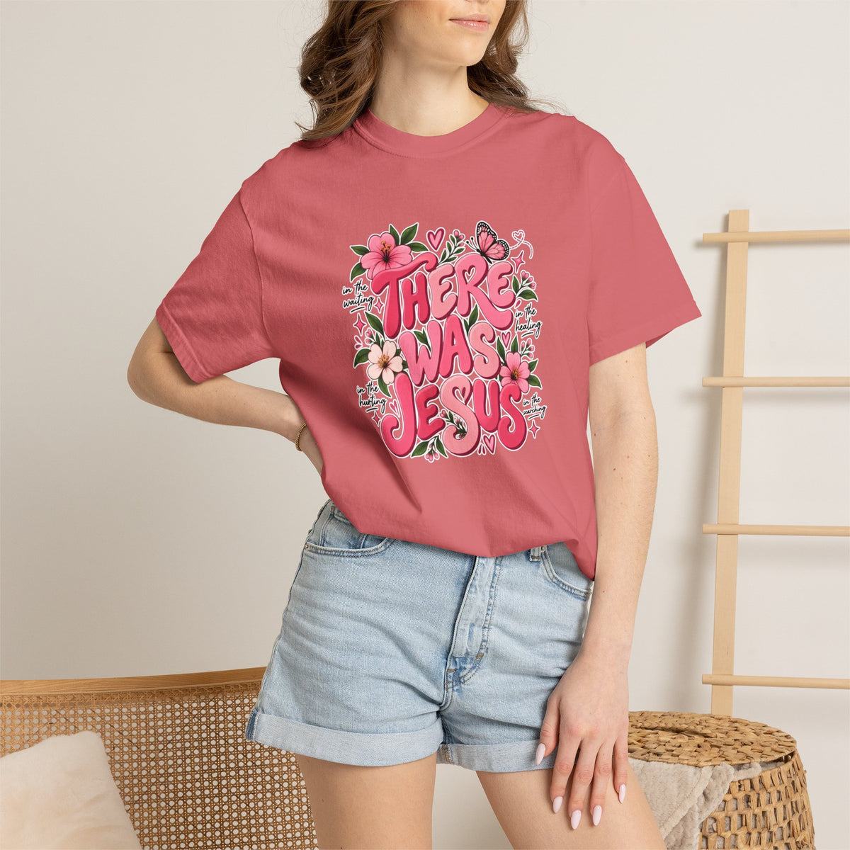 There Was Jesus Floral T-Shirt — Christian Faith Graphic Tee