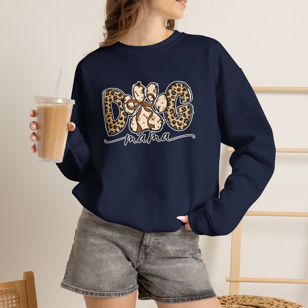 Dog Mama Leopard Print Crewneck Sweatshirt