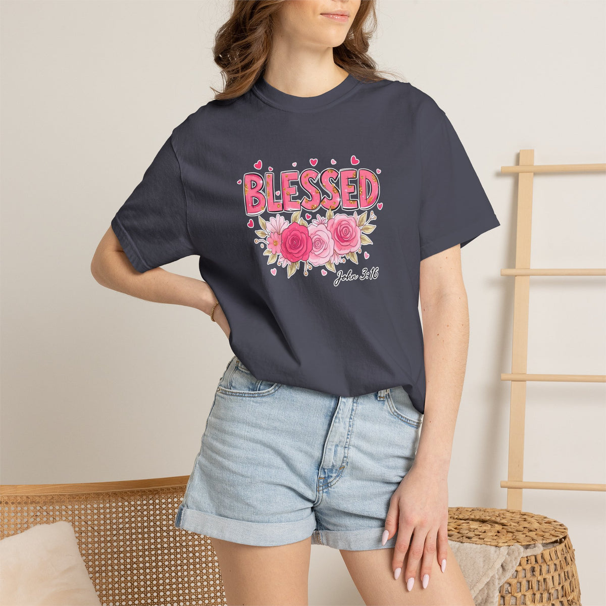 Blessed Floral T-Shirt — John 3:16 Christian Tee
