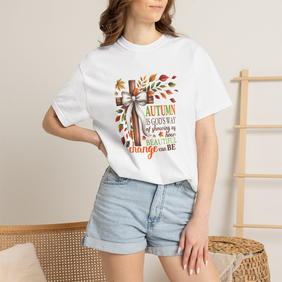Autumn Is God’s Way Tee — Fall Leaves & Cross Inspirational T-Shirt