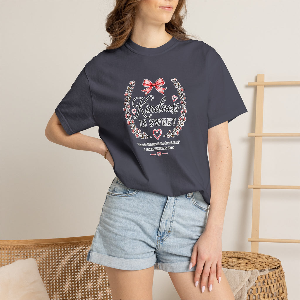 Kindness Is Sweet T-Shirt — Floral Bow Inspirational Tee