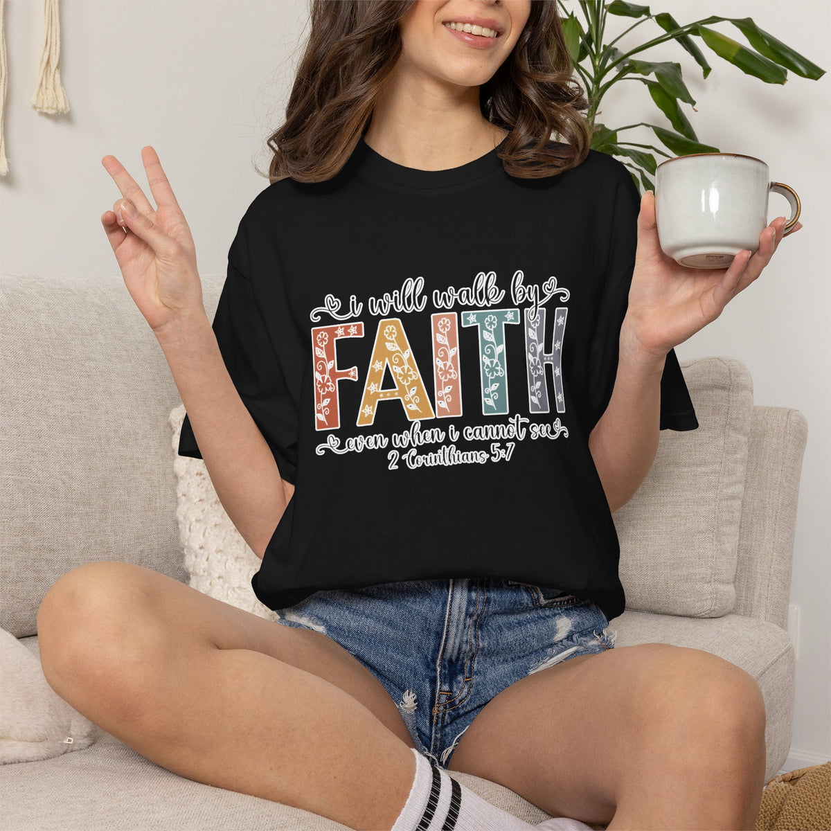 Faith Quote T-Shirt — “I Will Walk By Faith” Christian Graphic Tee