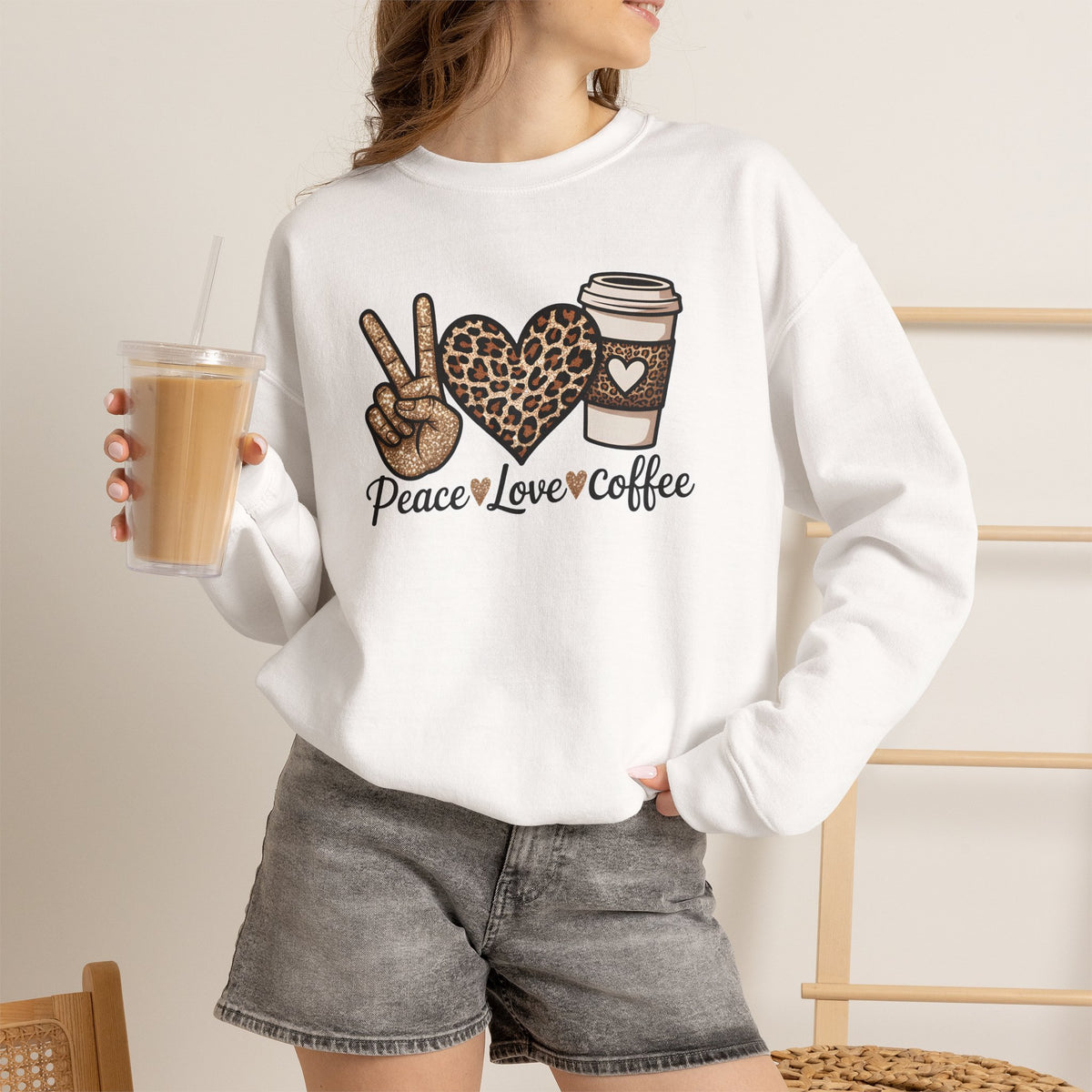 Peace Love Coffee Leopard Sweatshirt