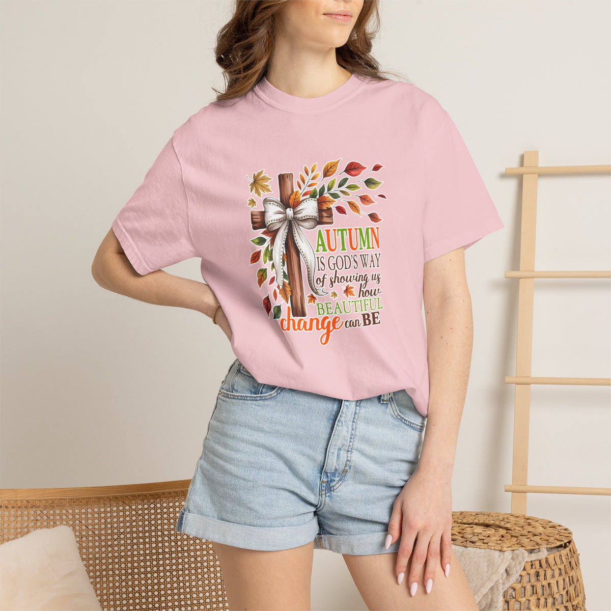 Autumn Is God’s Way Tee — Fall Leaves & Cross Inspirational T-Shirt