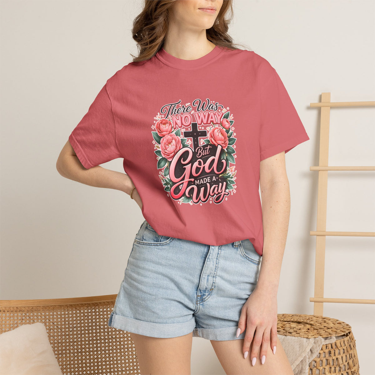 Faith Floral T-Shirt — "There Was No Way But God Made A Way" Christian Tee