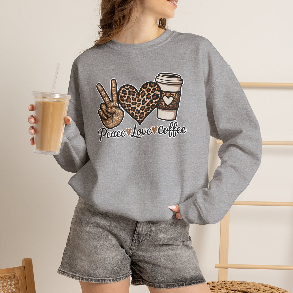 Peace Love Coffee Leopard Sweatshirt