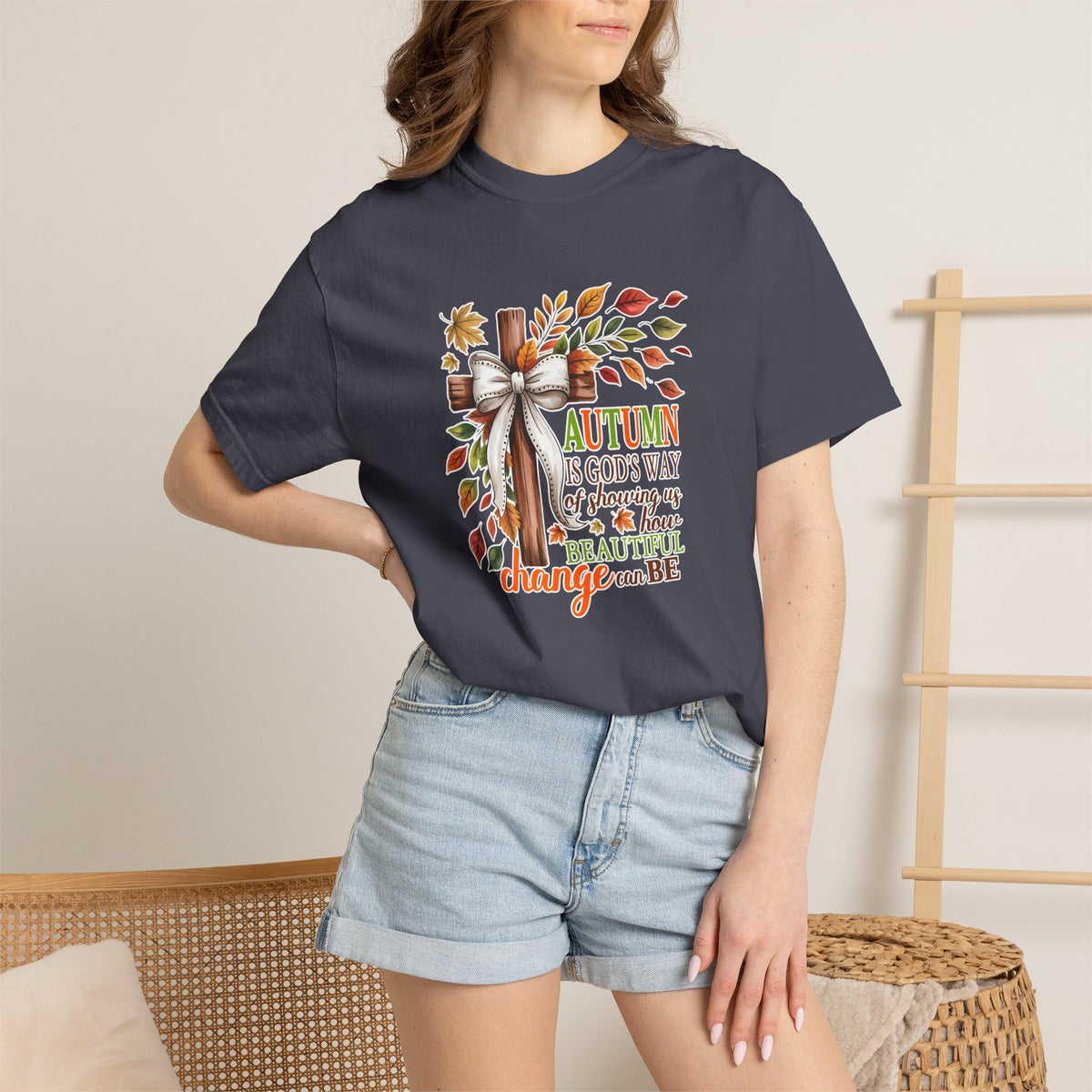 Autumn Is God’s Way Tee — Fall Leaves & Cross Inspirational T-Shirt