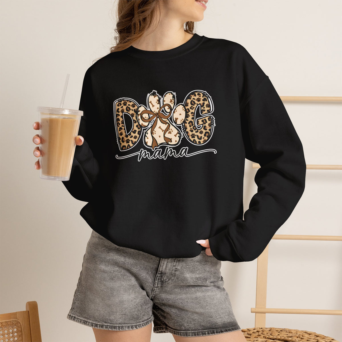 Dog Mama Leopard Print Crewneck Sweatshirt