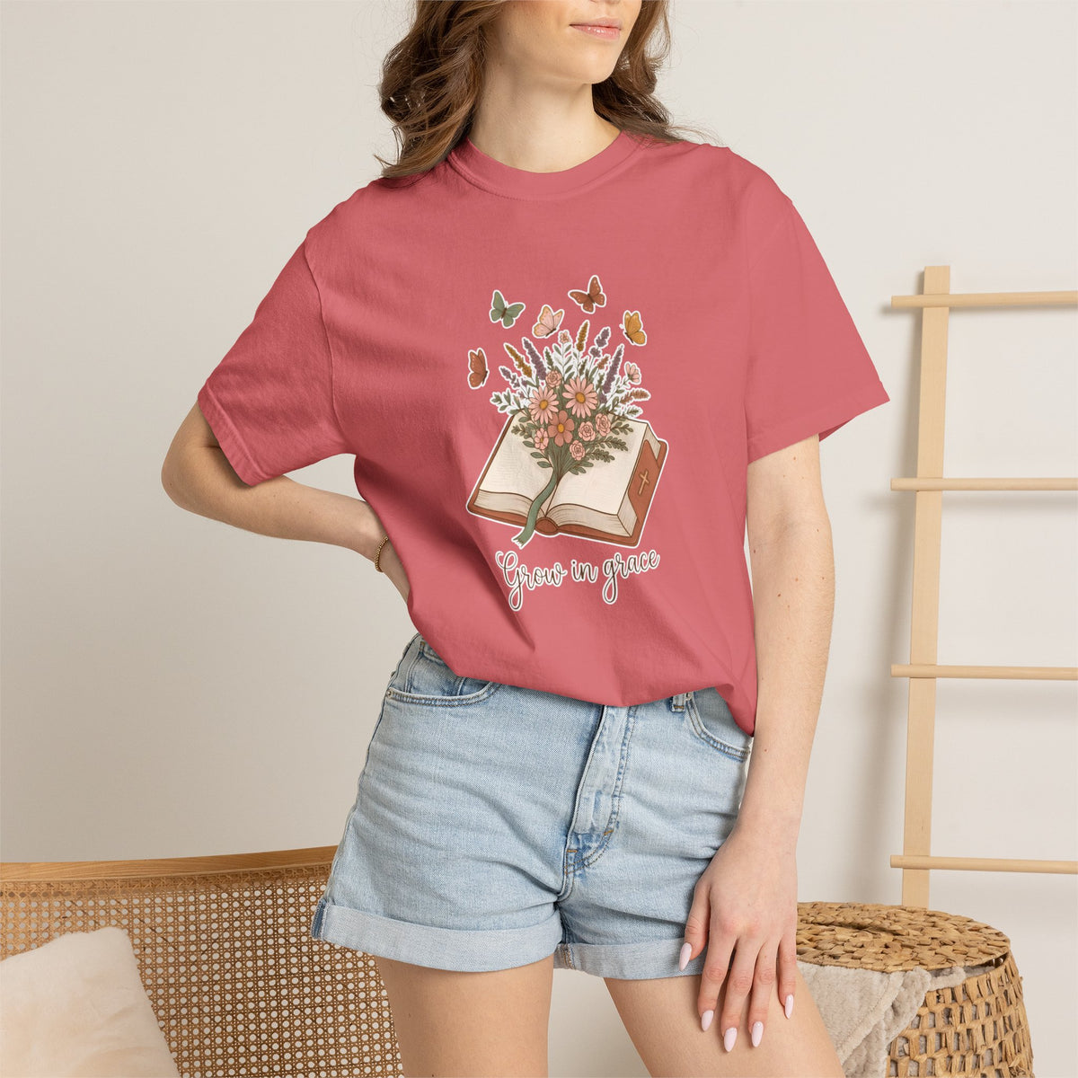 Bible Floral T-Shirt — "Grow in Grace" Inspirational Christian Tee