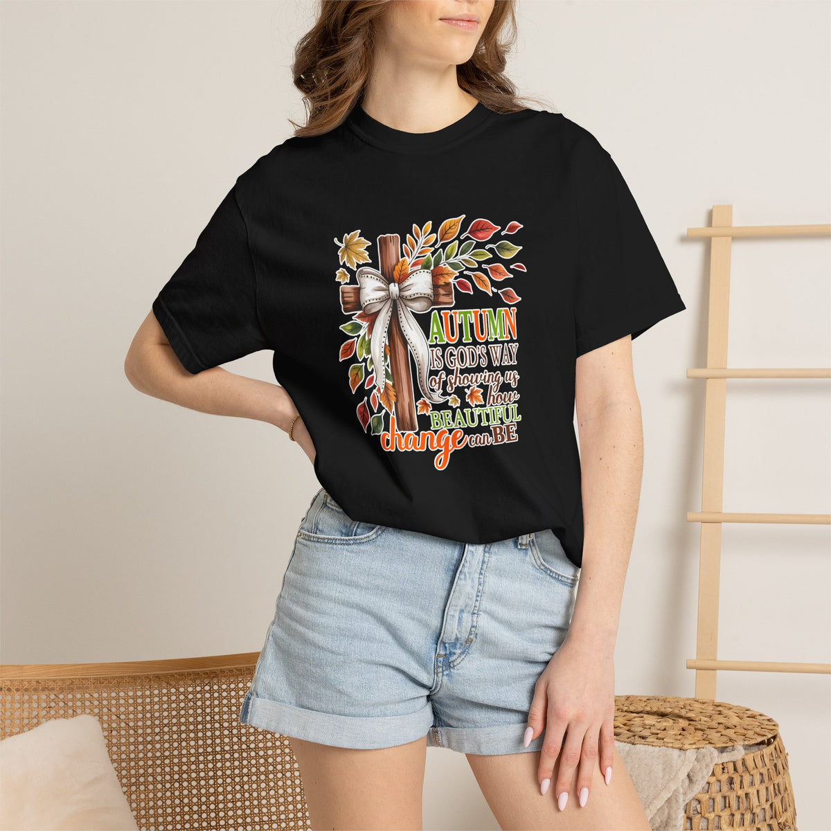 Autumn Is God’s Way Tee — Fall Leaves & Cross Inspirational T-Shirt