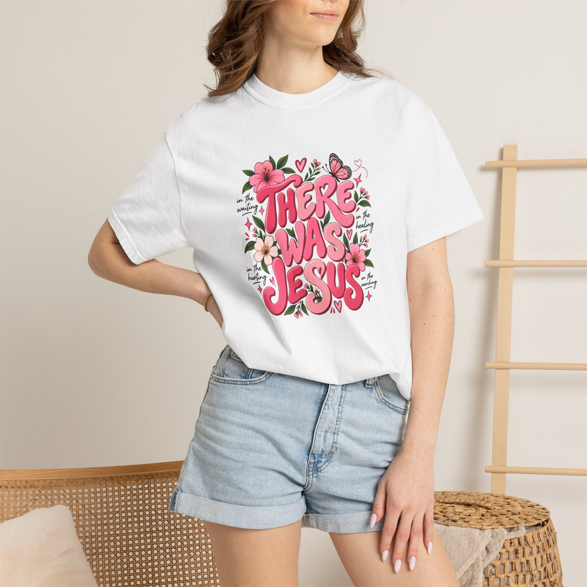 There Was Jesus Floral T-Shirt — Christian Faith Graphic Tee