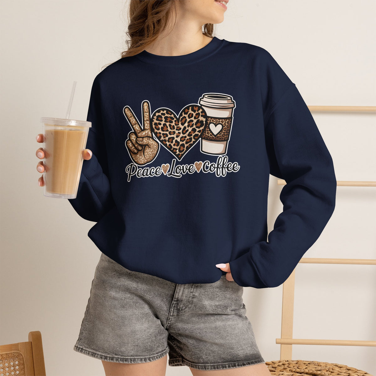 Peace Love Coffee Leopard Sweatshirt