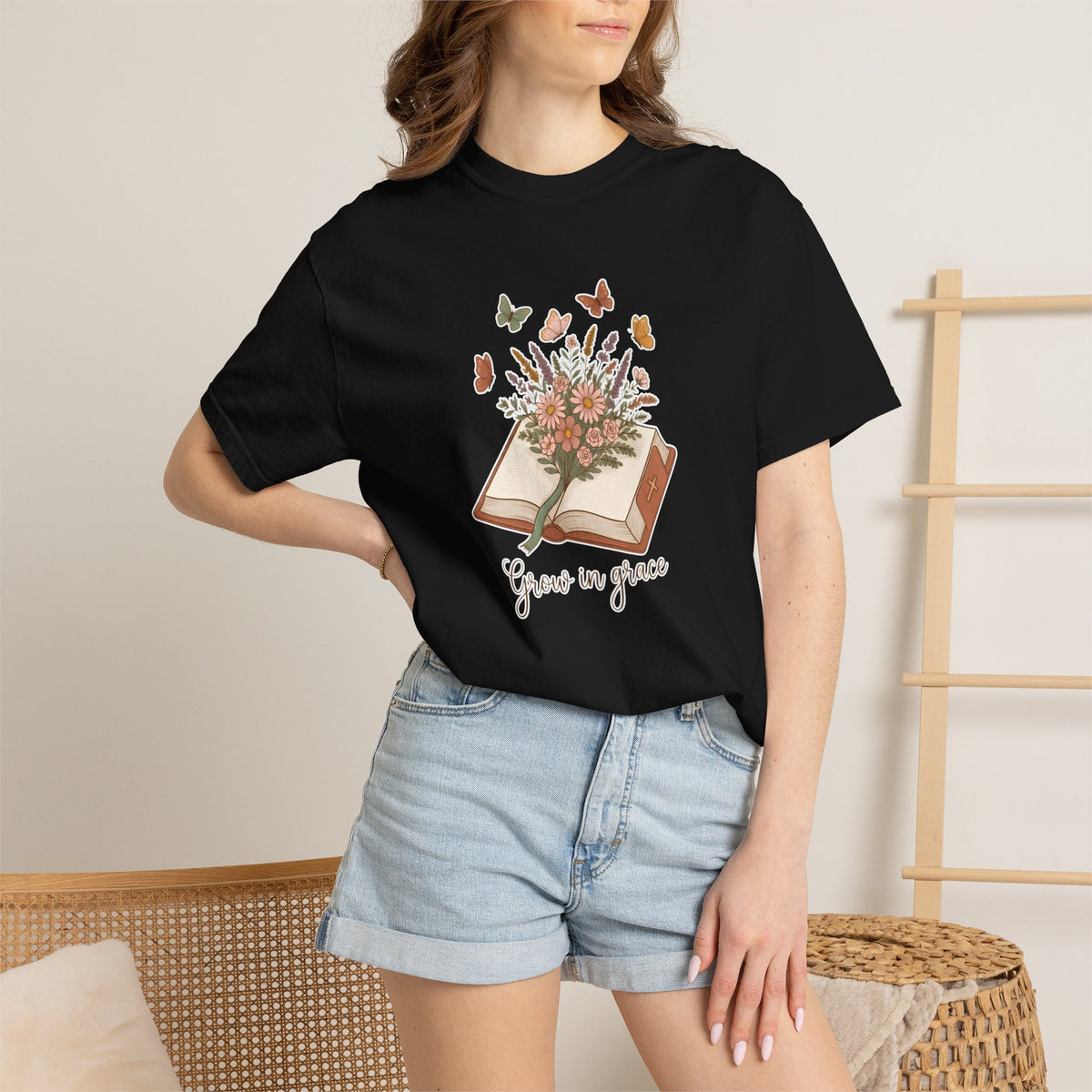 Bible Floral T-Shirt — "Grow in Grace" Inspirational Christian Tee