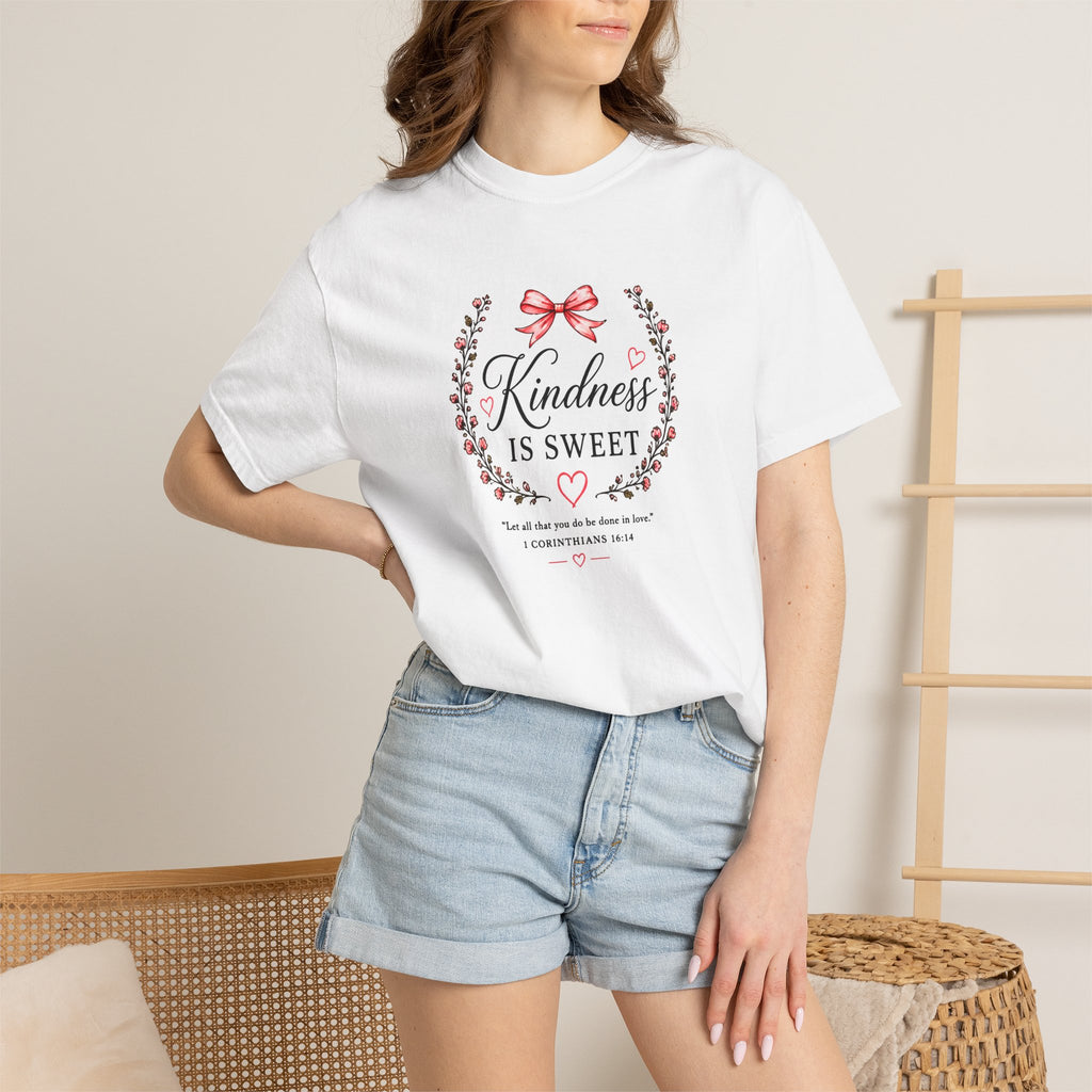 Kindness Is Sweet T-Shirt — Floral Bow Inspirational Tee