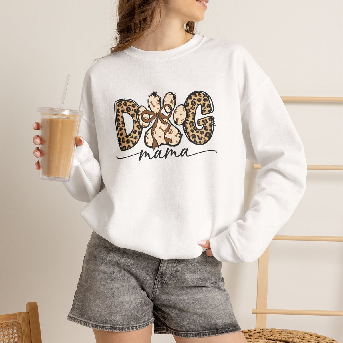 Dog Mama Leopard Print Crewneck Sweatshirt