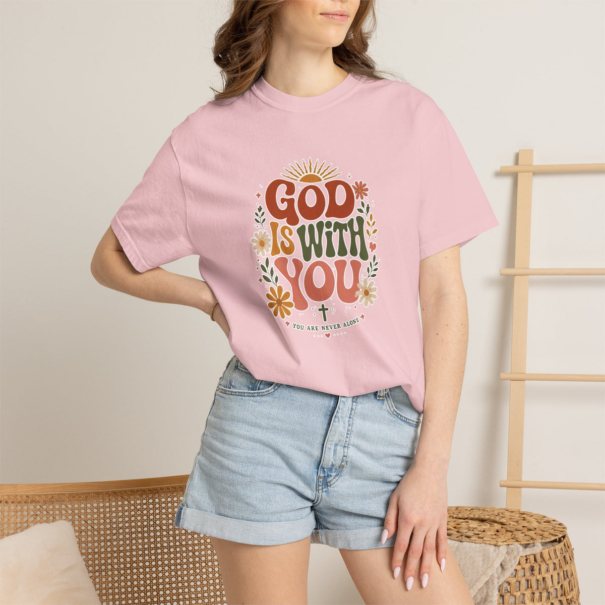 God Is With You T-Shirt — Retro Floral Christian Tee
