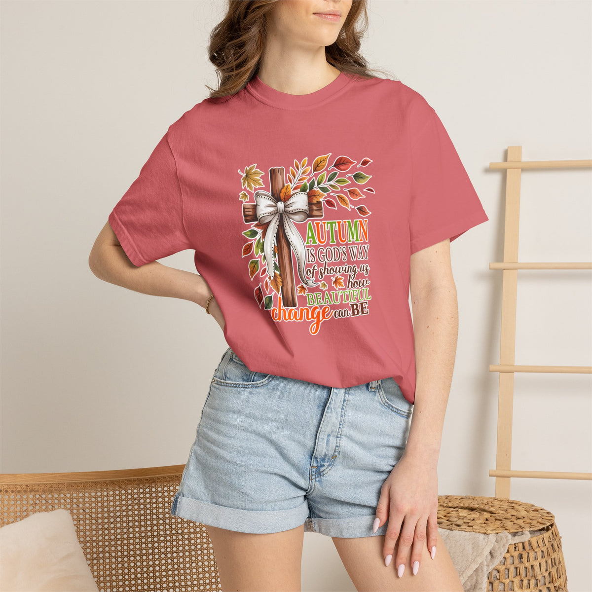 Autumn Is God’s Way Tee — Fall Leaves & Cross Inspirational T-Shirt