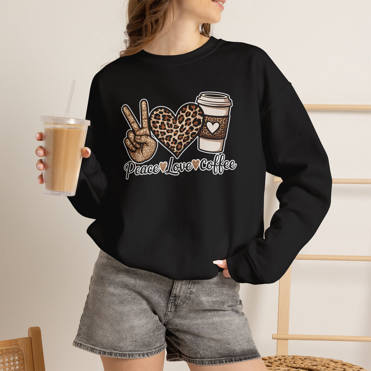 Peace Love Coffee Leopard Sweatshirt