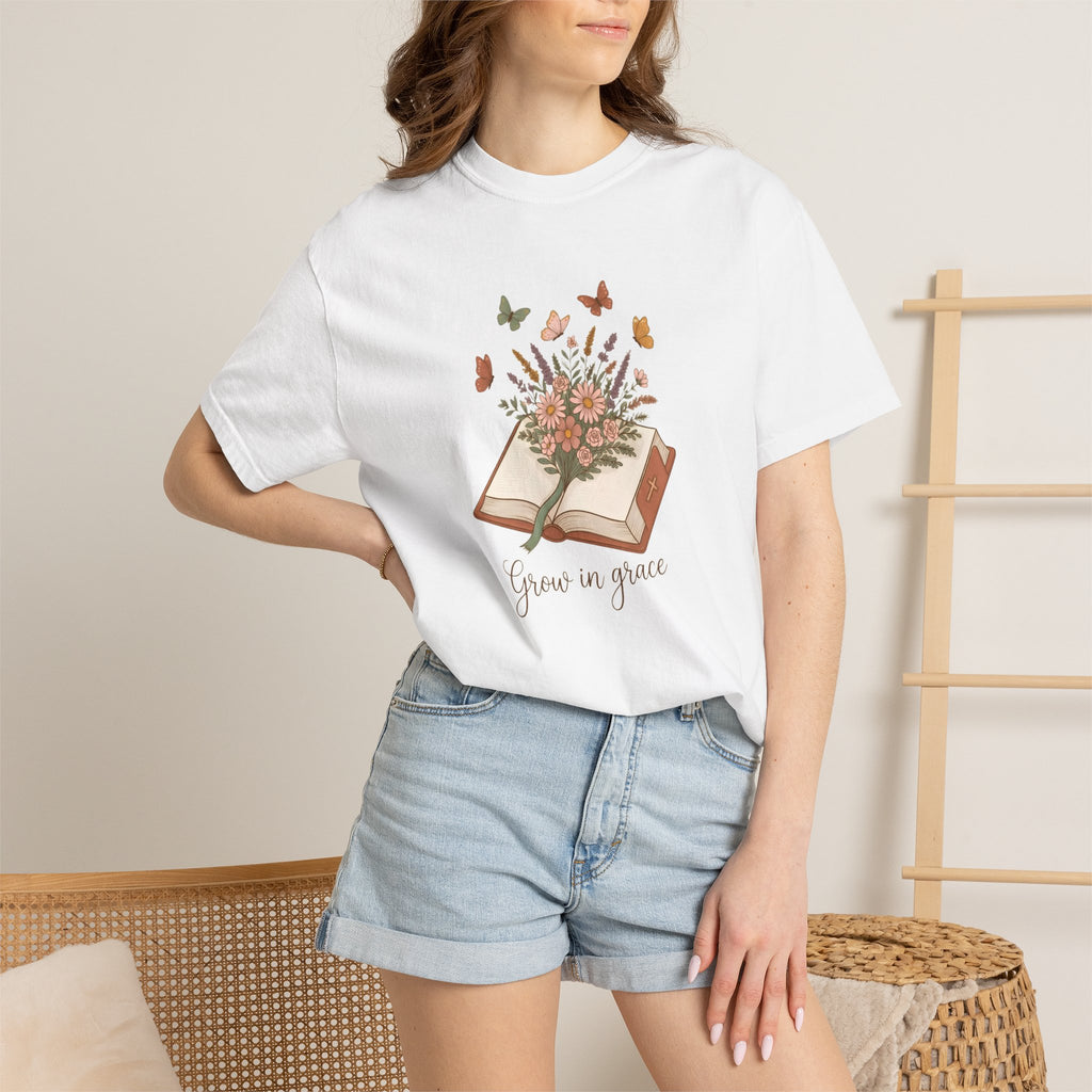Bible Floral T-Shirt — "Grow in Grace" Inspirational Christian Tee
