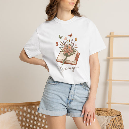 Bible Floral T-Shirt — "Grow in Grace" Inspirational Christian Tee