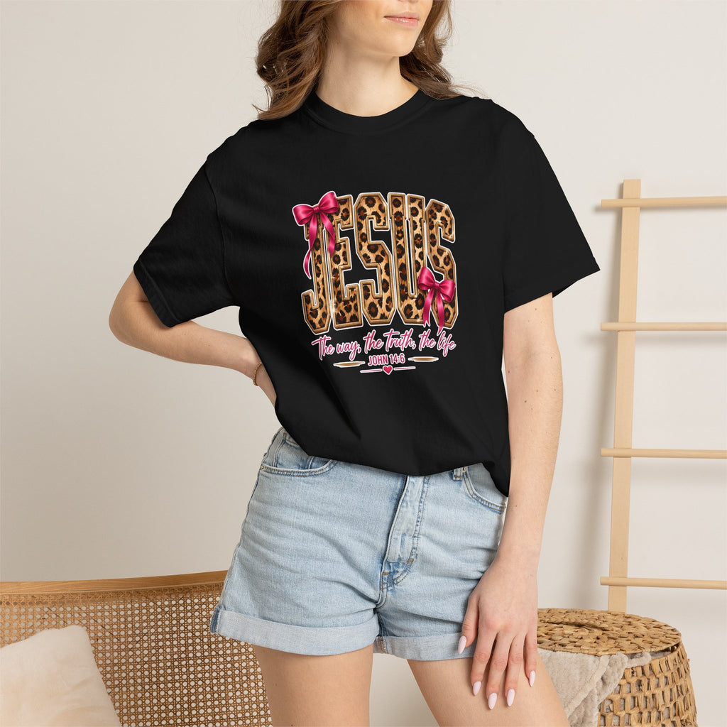 Jesus Leopard Print T-Shirt — “The way, the truth, the life” Christian Tee