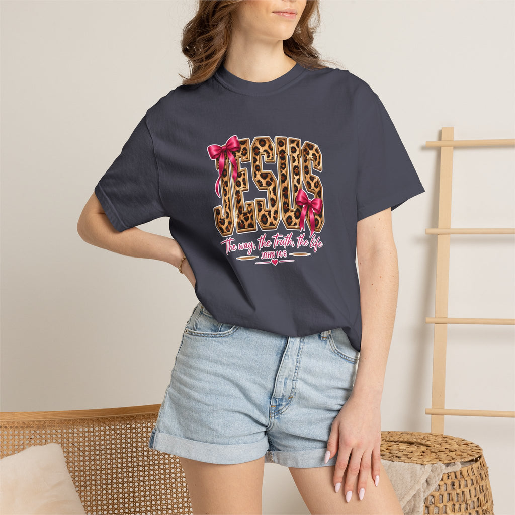 Jesus Leopard Print T-Shirt — “The way, the truth, the life” Christian Tee