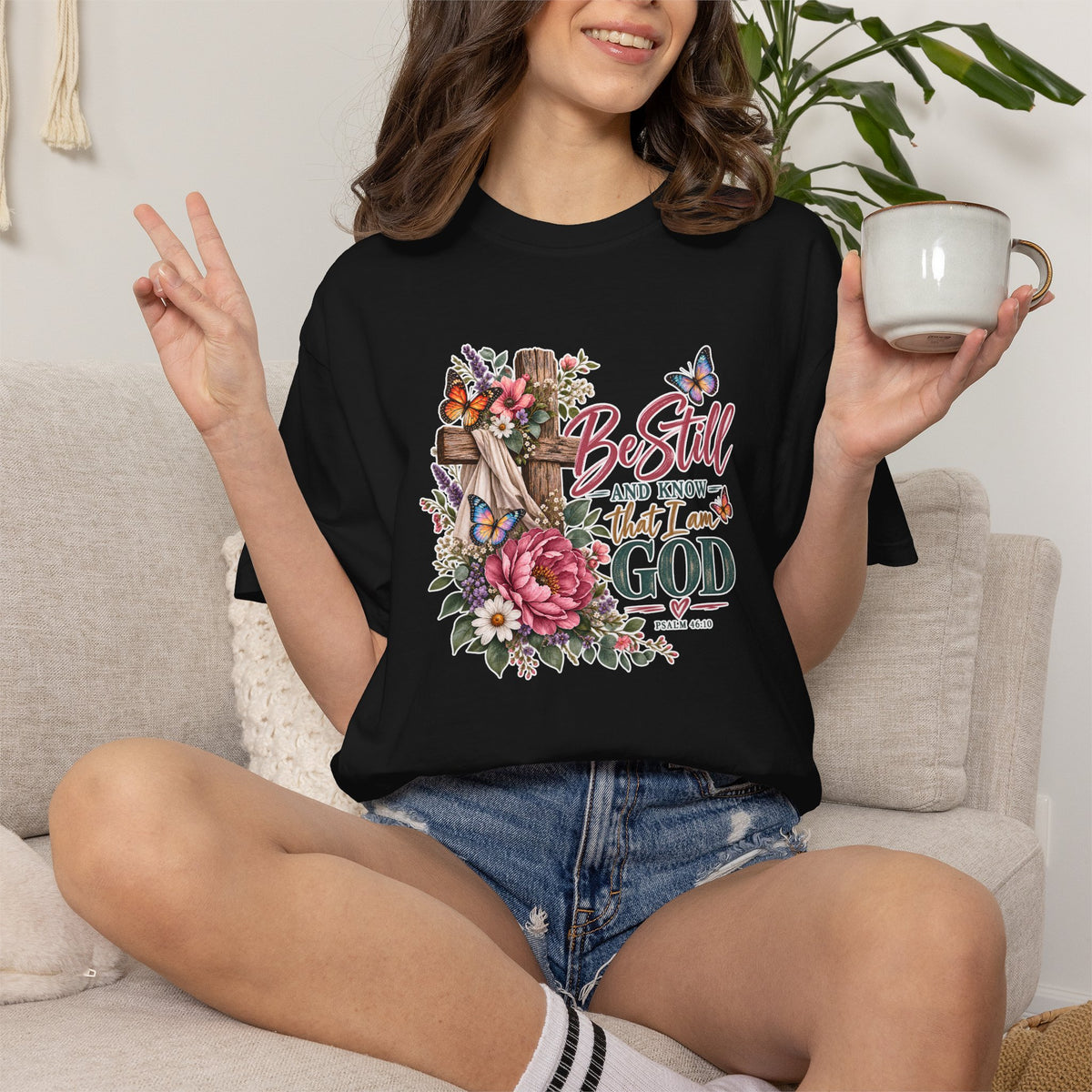 Christian Floral Tee - "Be Still and Know That I Am God" Inspirational T-Shirt