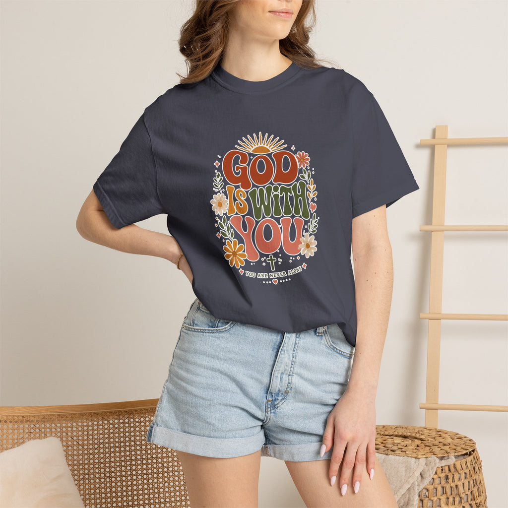 God Is With You T-Shirt — Retro Floral Christian Tee
