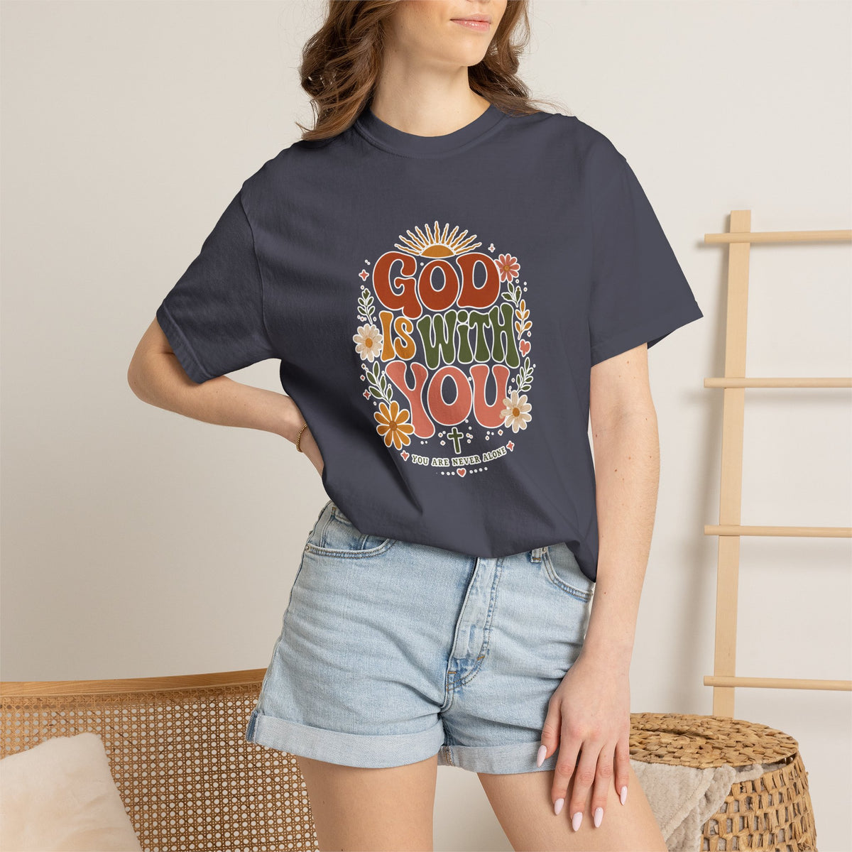 God Is With You T-Shirt — Retro Floral Christian Tee