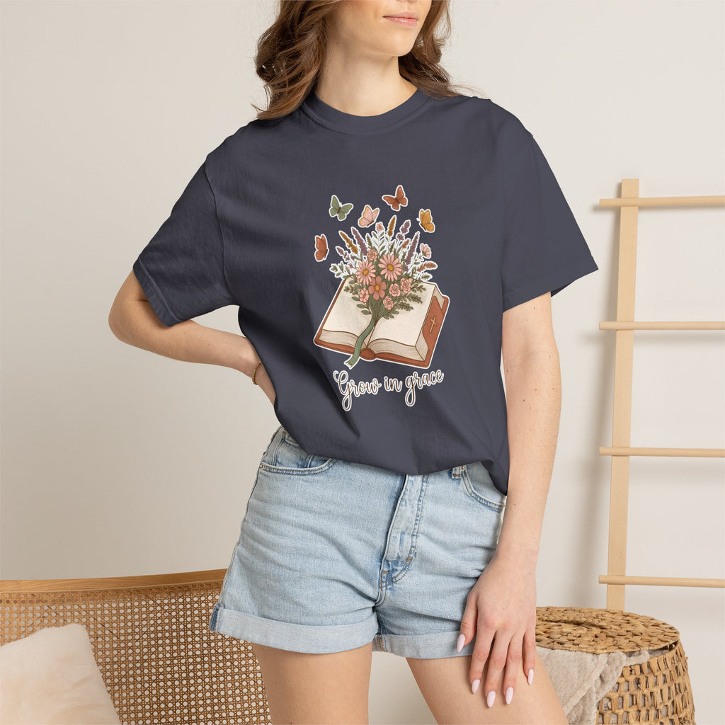 Bible Floral T-Shirt — "Grow in Grace" Inspirational Christian Tee