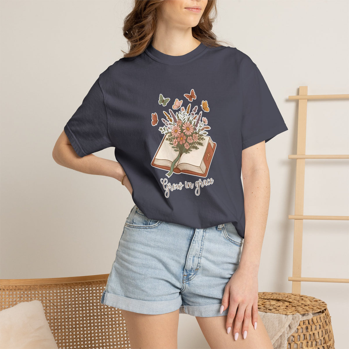 Bible Floral T-Shirt — "Grow in Grace" Inspirational Christian Tee