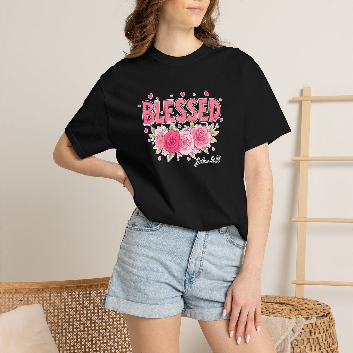 Blessed Floral T-Shirt — John 3:16 Christian Tee