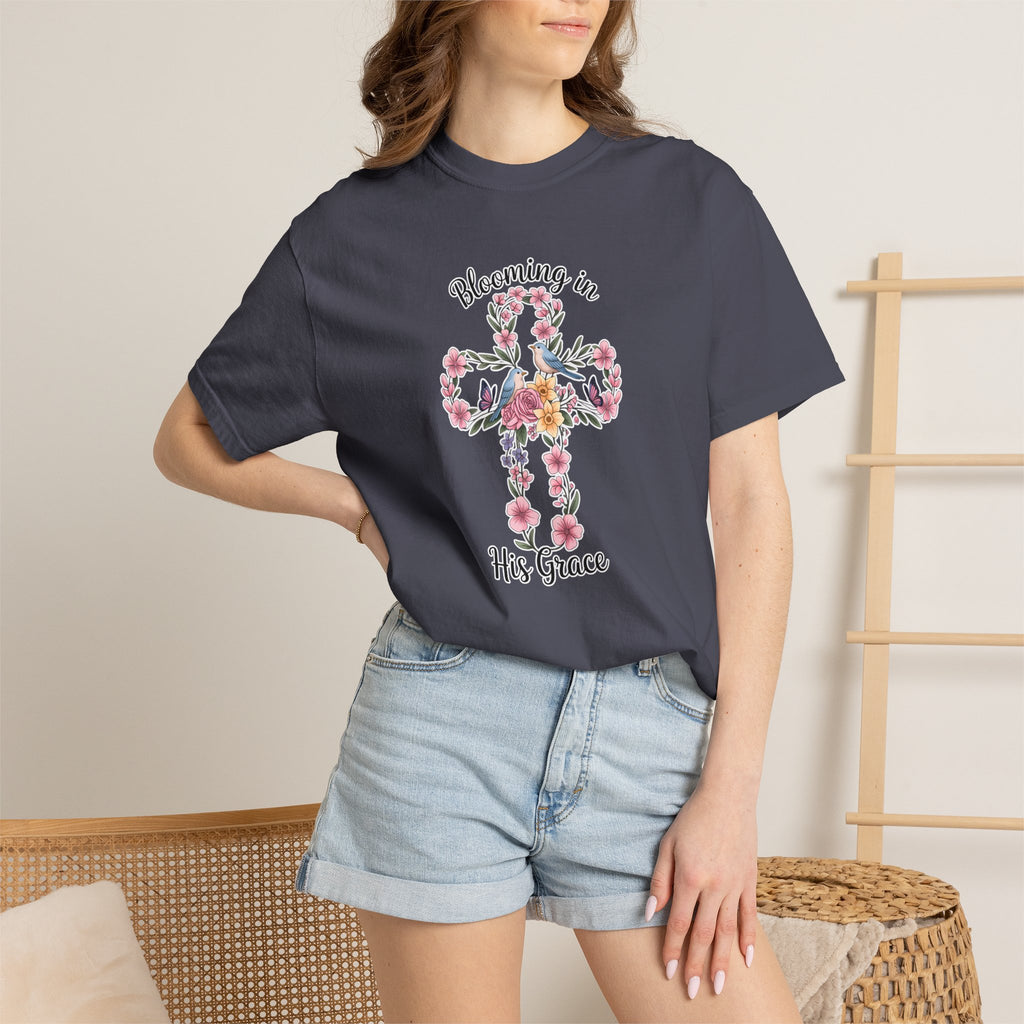 Blooming in His Grace Floral Cross T-Shirt