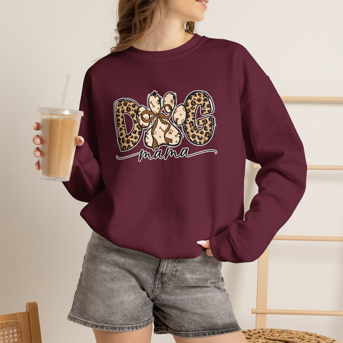 Dog Mama Leopard Print Crewneck Sweatshirt