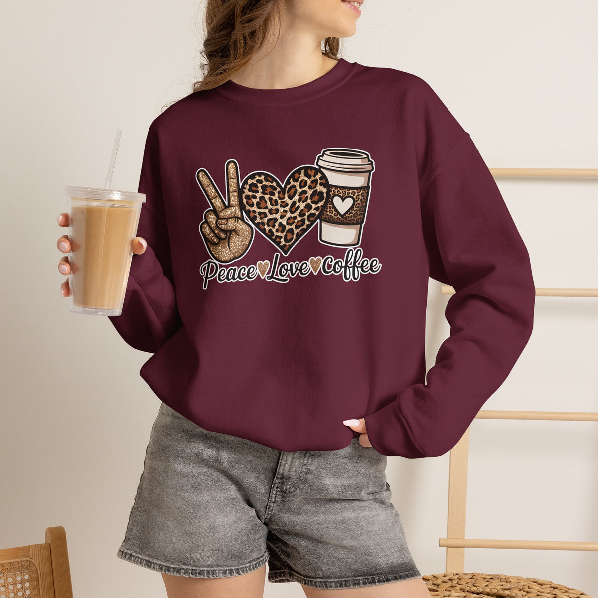 Peace Love Coffee Leopard Sweatshirt