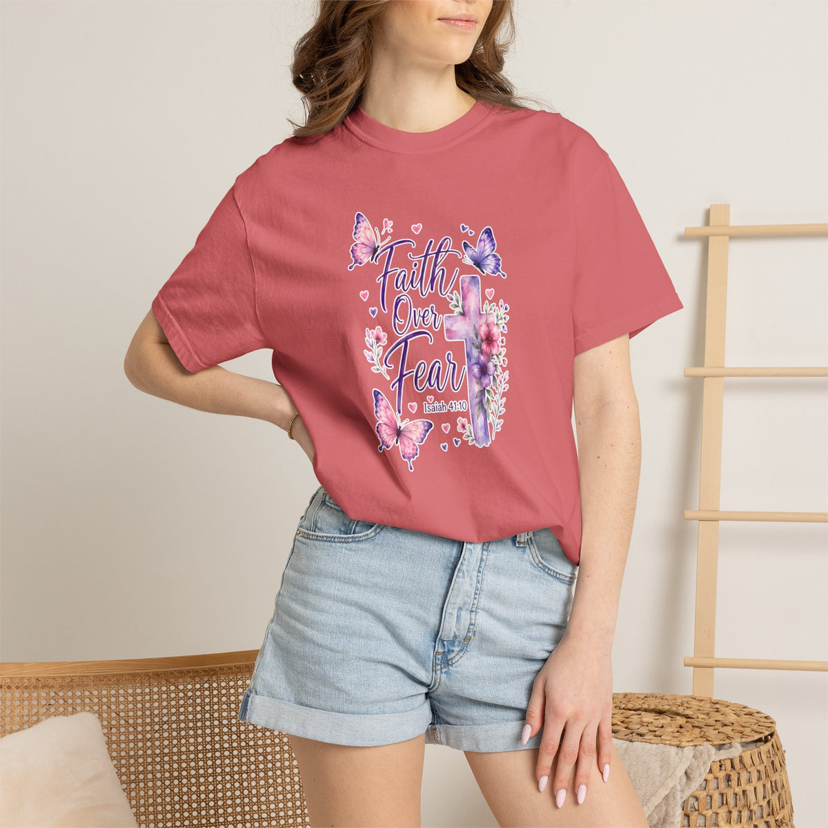 Faith Over Fear T-Shirt — Floral Butterfly Christian Tee