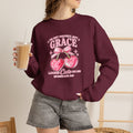 Grace Looks Cute On Me Sweatshirt — Pink Cherry Christian Scripture Ephesians 2:8 Crewneck