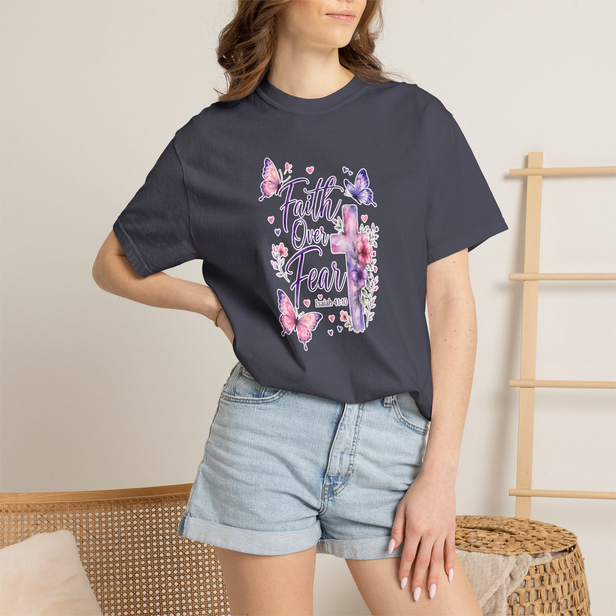 Faith Over Fear T-Shirt — Floral Butterfly Christian Tee