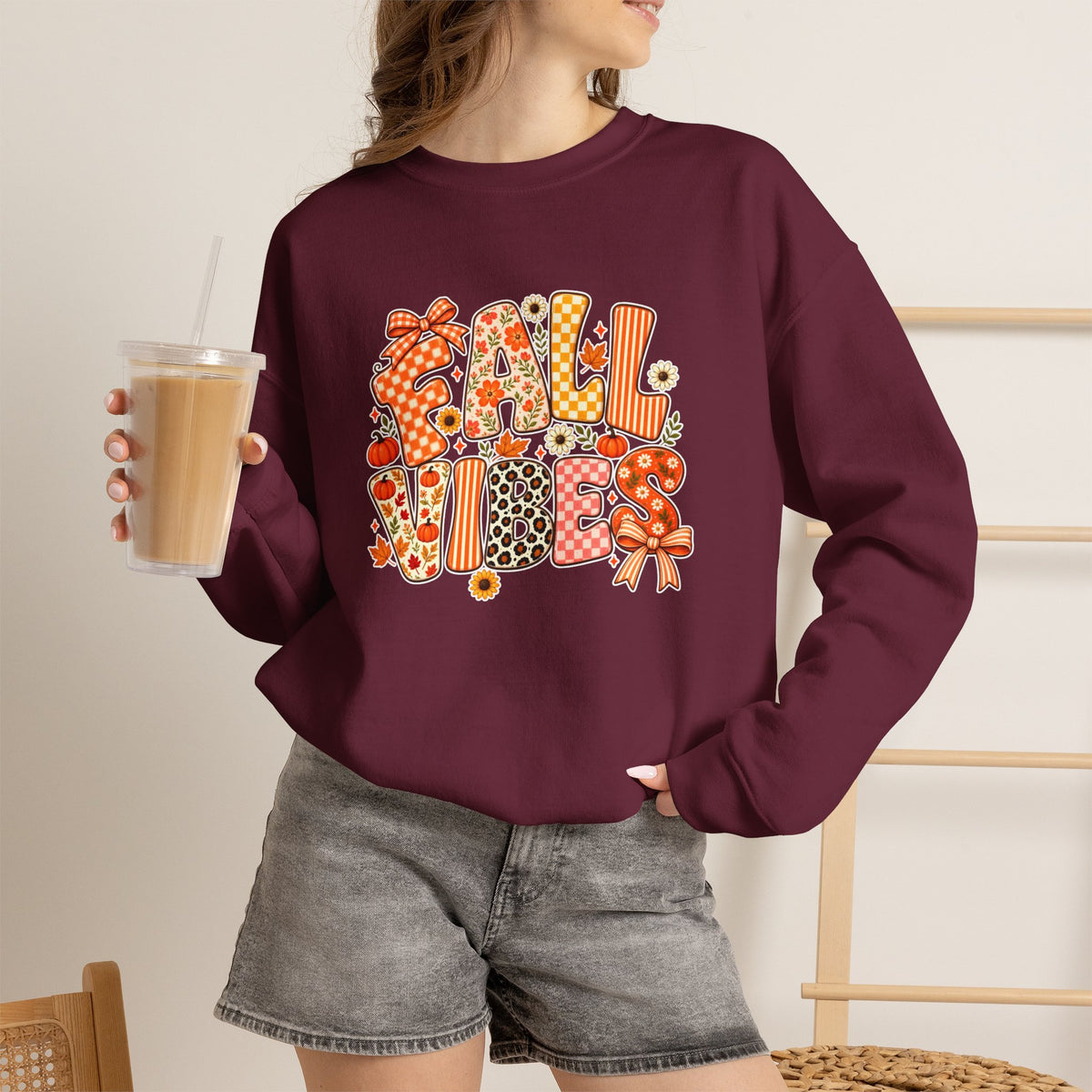 Fall Vibes Crewneck Sweatshirt — Cozy Autumn Graphic Sweatshirt