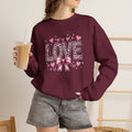 Love Leopard Bow Crewneck Sweatshirt — Cute Pink Heart Valentine Pullover