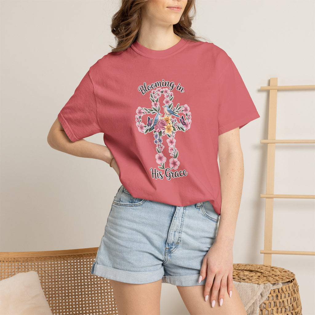 Blooming in His Grace Floral Cross T-Shirt