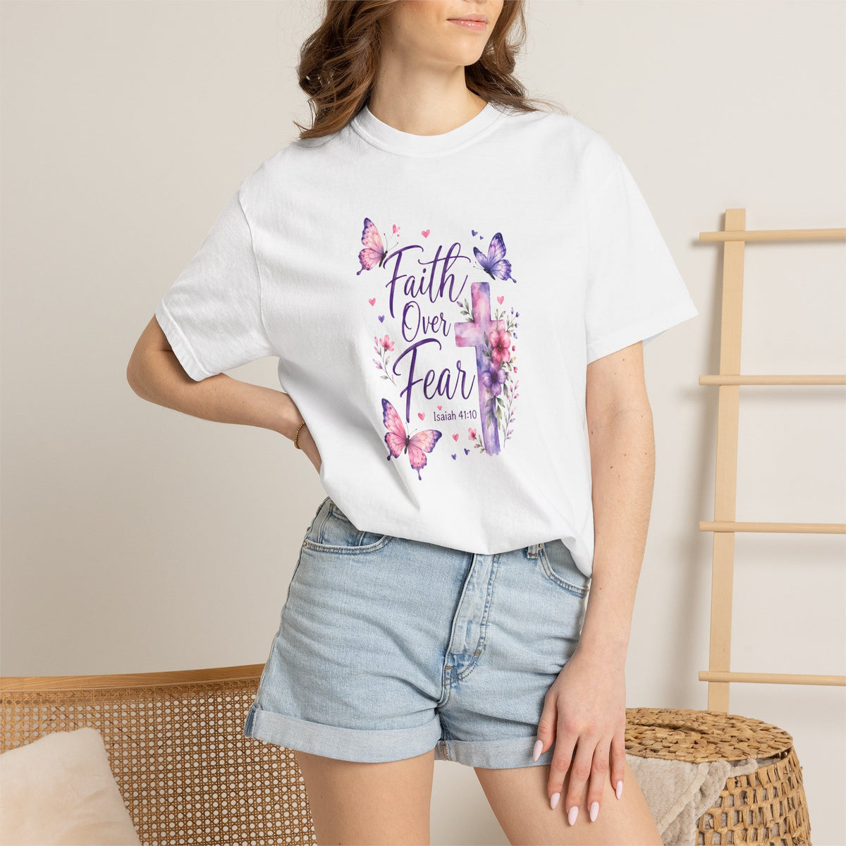Faith Over Fear T-Shirt — Floral Butterfly Christian Tee