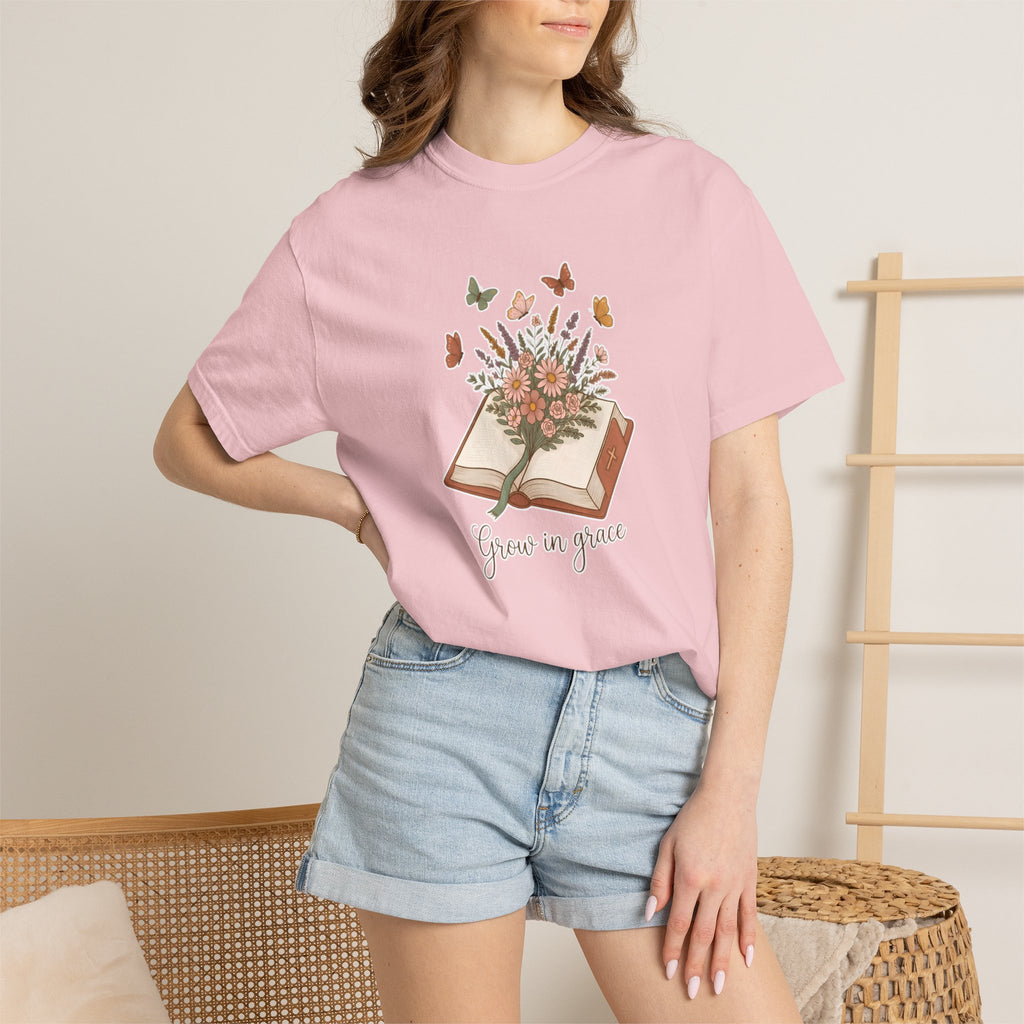 Bible Floral T-Shirt — "Grow in Grace" Inspirational Christian Tee