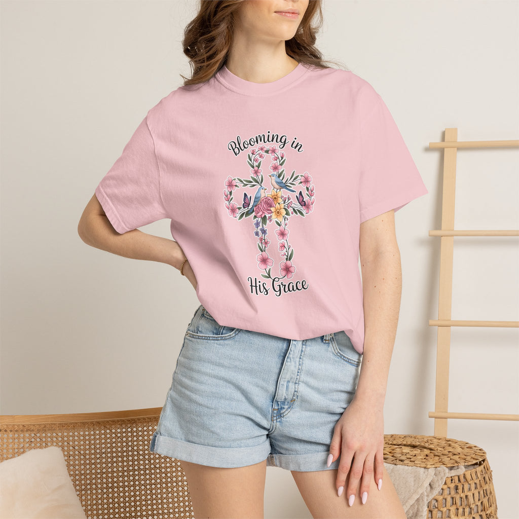 Blooming in His Grace Floral Cross T-Shirt