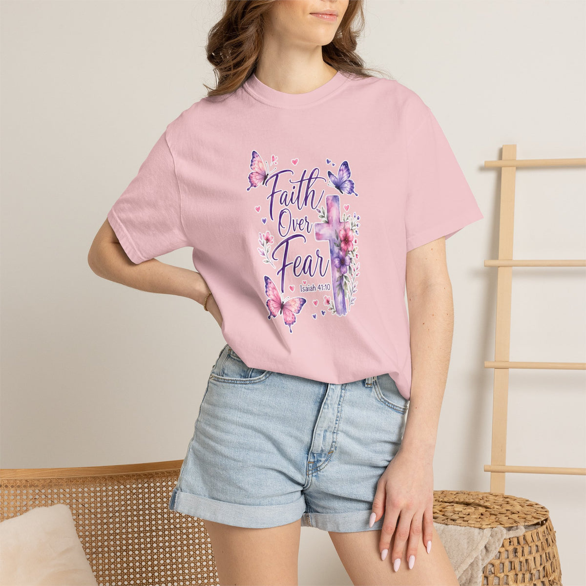 Faith Over Fear T-Shirt — Floral Butterfly Christian Tee