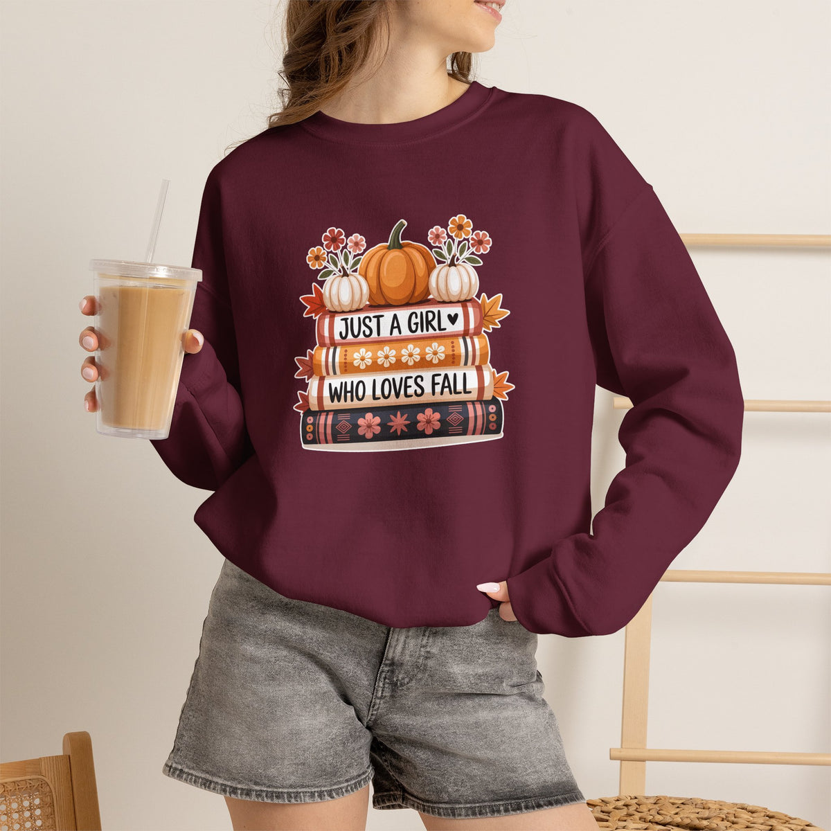 Fall Pumpkin Crewneck Sweatshirt — "Just a Girl Who Loves Fall"