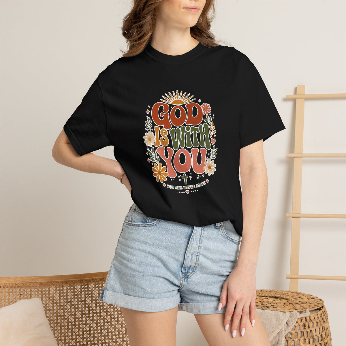 God Is With You T-Shirt — Retro Floral Christian Tee
